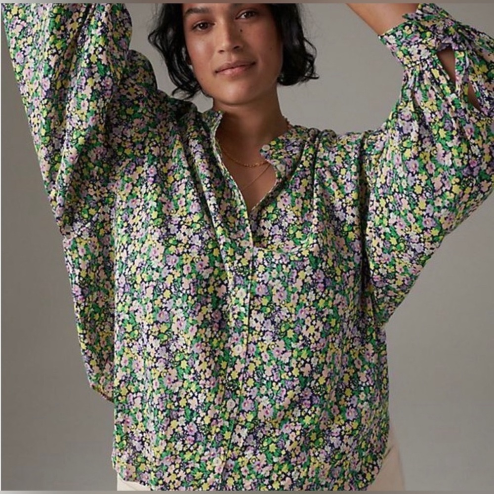 Anthropologie Maeve Ashleigh Top NWT Floral Button Down Bishop Tie Sleeve Wow! - Picture 13 of 16